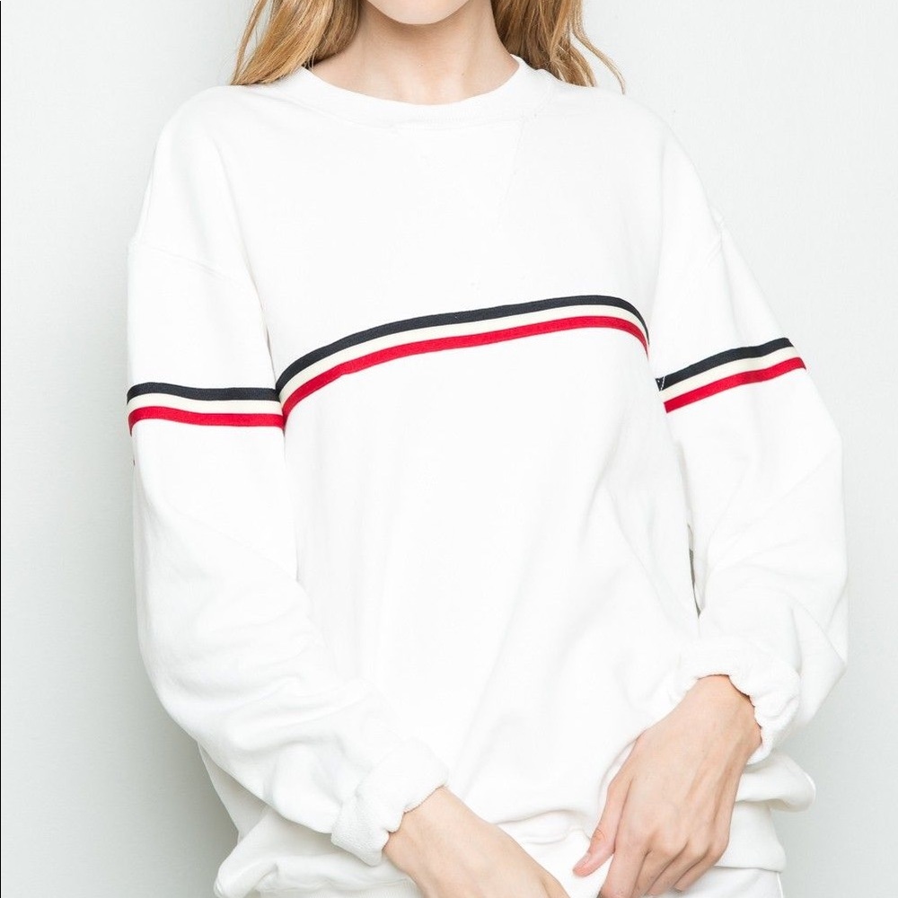 BRANDY MELVILLE White Striped Crew Neck Sweater